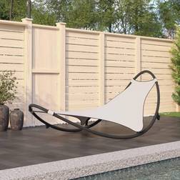 vidaXL Chaise Longue À Bascule Avec Roues Détente Siège de Jardin Meuble de Patio Bord de Piscine Extérieur Acier et Textilène Crème