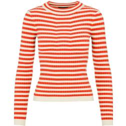 Pieces Crista Knitted Pullover - Tangerine Tango