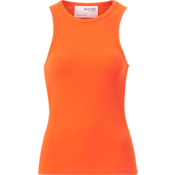 Selected Femme Orange ribstrikket top med racerhals Orange