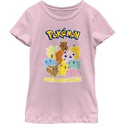 Pokémon Poke Mang Girls Short Sleeve Tee Shirt, Light Pink