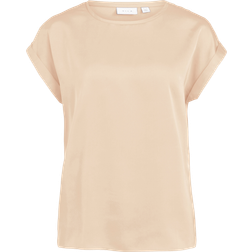 Vila Viellette S/S Satin Top - Beigenharmaa