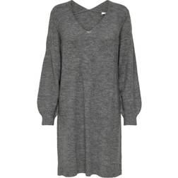 JdY Elanora L/S V-Neck Dress Dark Grey Melange