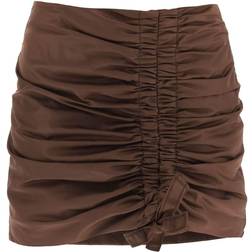 Ganni Brown Ruched Mini Skirt - Chicory Coffee