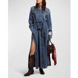 GOLDEN GOOSE Stonewashed Denim Shirtdress BLUE