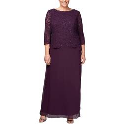 Alex Evenings Alex Evenings Plus Sequined Scalloped Edge Lace Top Gown Purple 14W
