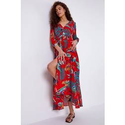 Roman Tropical Print Belted Maxi Dress