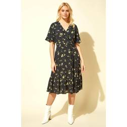 Roman Floral Spot Wrap Midi Dress