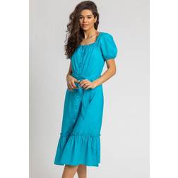 Roman Puff Sleeve Button Through Midi Dress