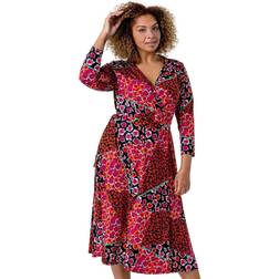 Roman Curve Patchwork Floral Print Wrap Dress