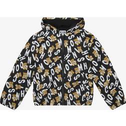 Moschino Girl's Unisex All-Over Print Zip Hoodie Black Black Toy Fur