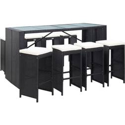 vidaXL 9 Piece Outdoor Set Poly Rattan Black Ensemble de Bar d'Extérieur