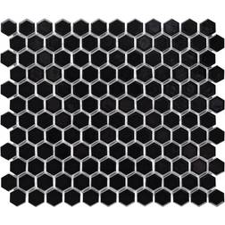 Merola Tile Metro Hex 1 Glossy Black 10-1/4 x11-7/8 Porcelain Mosaic Floor and Wall Tile 8.6 sq.ft. /Case, Glossy Black High