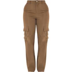 PrettyLittleThing Shape Buckle Detail Cargo Wide Leg Trousers - Dark Khaki