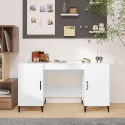 vidaXL 140 x 50 x 75 cm Konstrueret Træ Hvid Højglans Skrivebord 50x140cm