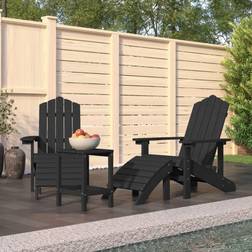 vidaXL Adirondack Chair Lawn Chair with Footstool and Table HDPE Anthracita