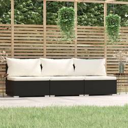 vidaXL Sofa with Cushions Modular Couch Outdoor Black Poly Rattan 3-Seater Sofá de Exterior