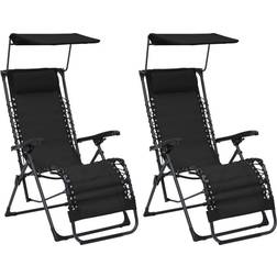 vidaXL 2x Chaises Pliables de Terrasse Bains de Soleil d'Extérieur Chaises Longues de Terrasse Transats de Patio Jardin Plage Textilène Noir