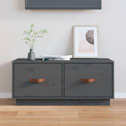 vidaXL Gris 80 x 34 x 35 cm Bois de Pin Massif Meuble TV