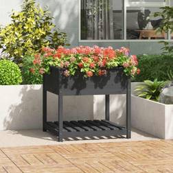 vidaXL Jardinera Con Estante Madera Maciza Pino Gris 82.5x82.5x81 cm