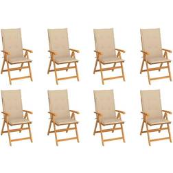 vidaXL Lot de 8 Chaises Inclinables de Jardin avec Coussins, Sièges de Terrasse, Chaises de Salle À Manger, Meubles de Patio Extérieur, Teck Solide