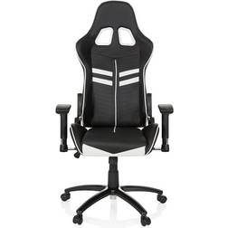 hjh OFFICE hjh OFFICE 729200 Spelstol LEAGUE PRO Vippmekanik för avspänd bakåtlutning, Ryggstöd med integrerat nackstöd, Klädsel av konstläder, Fotkryss i svart metall