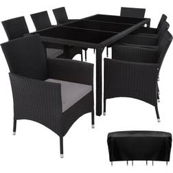 tectake Rattan Sitzgruppe 8+1 Mit Schutzhülle - Schwarz/Grau Juego de comedor de patio