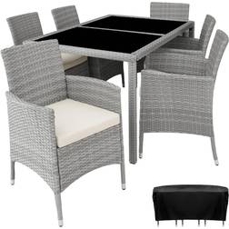 tectake Rattan Sitzgruppe 6+1 mit Schutzhülle - Hellgrau/Creme Juego de comedor de patio