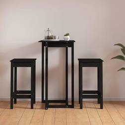 vidaXL 3 pcs Noir Bois de Pin Massif Ensemble de Bar d'Extérieur