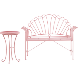 Beliani Jardin Ou Terrasse Banc et Table d'Appoint Assortie En Métal Rose Ensemble de Bistrot