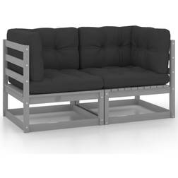 vidaXL 2 Places de Jardin Avec Coussins Sofa de Terrasse Canapé Meuble d'Extérieur Gris Bois de Pin Solide Canapé d'extérieur