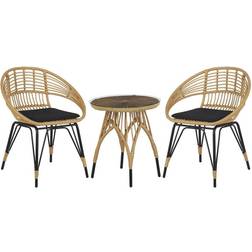 Beliani Salon Jardin Table Ronde Et 2 Chaises En Rotin Et Acier Noir Pour Terrasse Ou Balcon au Style Modern Boho et Scandinave Ensemble de Bistrot