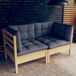 vidaXL 2-Seater Patio Sofa with Gray Cushions Solid Pinewood Conjunto de Sala de Exterior