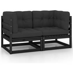 vidaXL 2 Places de Jardin Avec Coussins Sofa de Terrasse Canapé Noir Bois de Pin Solide Canapé d'extérieur