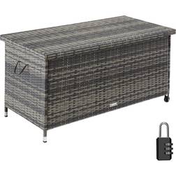 tectake Auflagenbox Kiruna Mit Kunststoffgeflecht 120x55x61.5 cm Grau