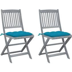 vidaXL Lot de 2 Chaises Pliables d'Extérieur avec Coussins, Sièges de Terrasse, Bois d'Acacia