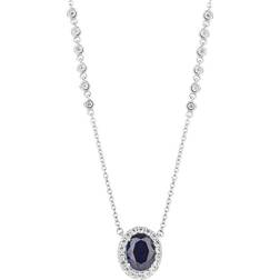 Diamonfire Oval Blue Sapphire Zirconia Detailed Chain Necklace N4495