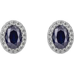 Diamonfire Sapphire Blue Zirconia Oval Pave Surround Stud Earrings E6186