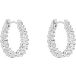 Diamonfire Silver Zirconia Statement Baguette Hoop Earrings