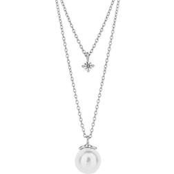 Diamonfire Silver Zirconia & Pearl Double Chain Necklace