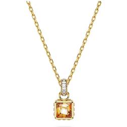 Swarovski Stilla pendant, Square cut, Yellow, Gold-tone plated