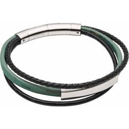 Fred Bennett Multi Row Green Cork Black Leather Bracelet B5421