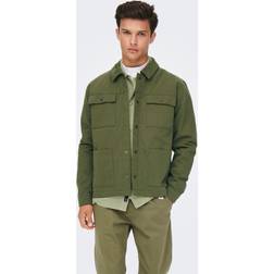 Only & Sons Spread Collar Cuff With Button Closure Jacket - Green/Olive Night