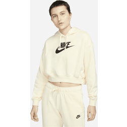 Nike Club Cropped hættetrøje med grafik kokoshvid fleece Creme