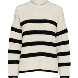 Selected Slfbloomie LS Knit O-Neck Sweater - White/Stripes