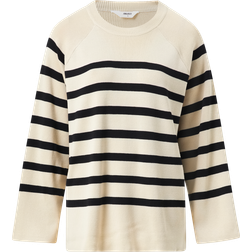 Object Stribet Pullover Beige