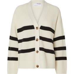 Selected Stribet Cardigan - Snow White