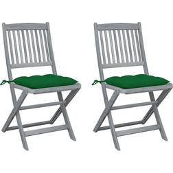 vidaXL Lot de 2 Chaises Pliables d'Extérieur avec Coussins, Sièges de Terrasse, Bois d'Acacia