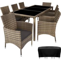 tectake Conjunto Ratán 8+1 - Natural/gris Oscuro Juego de comedor de patio