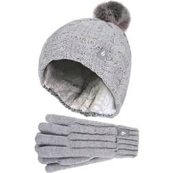 Heat Holders Cable Bobble Muts En Handschoenen Set - Frost Gray Melange