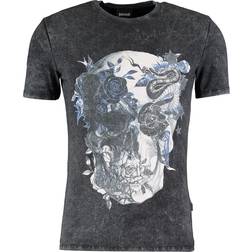 Just Cavalli Men's Floral Skull Faded Black T-Shirt